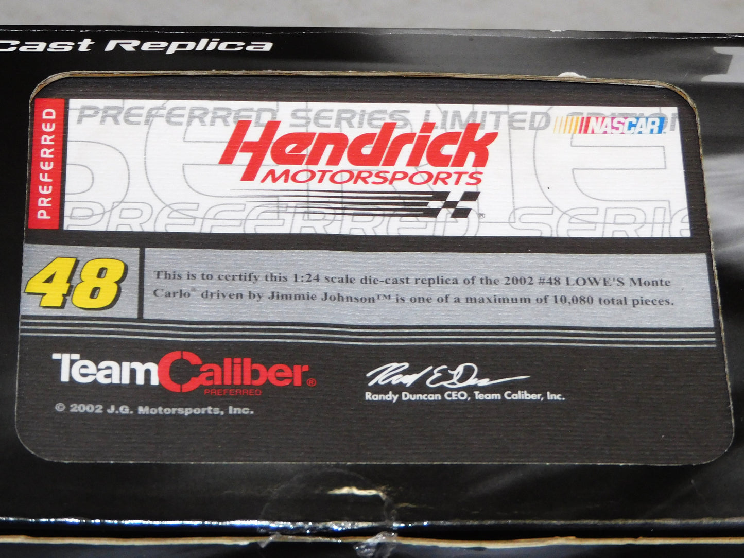 STK 10310  2002 Autographed Jimmie Johnson Rookie Sample 1:24 Diecast