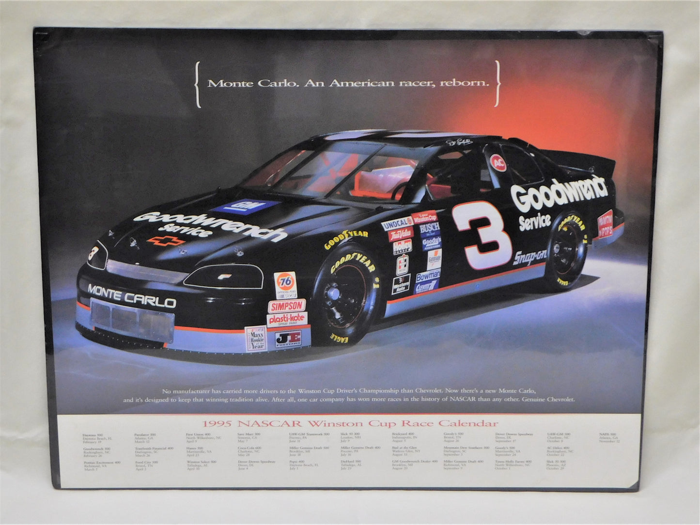 1995 NASCAR Race Calendar Featuring the #3 Car