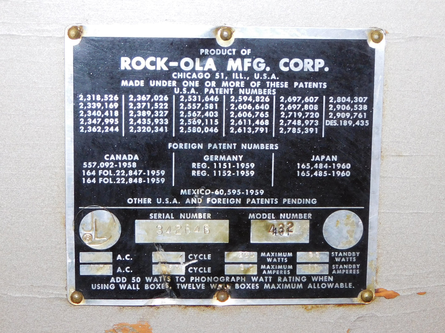 STK 10446  1966 Rock-Ola Model 432 GP160 Jukebox