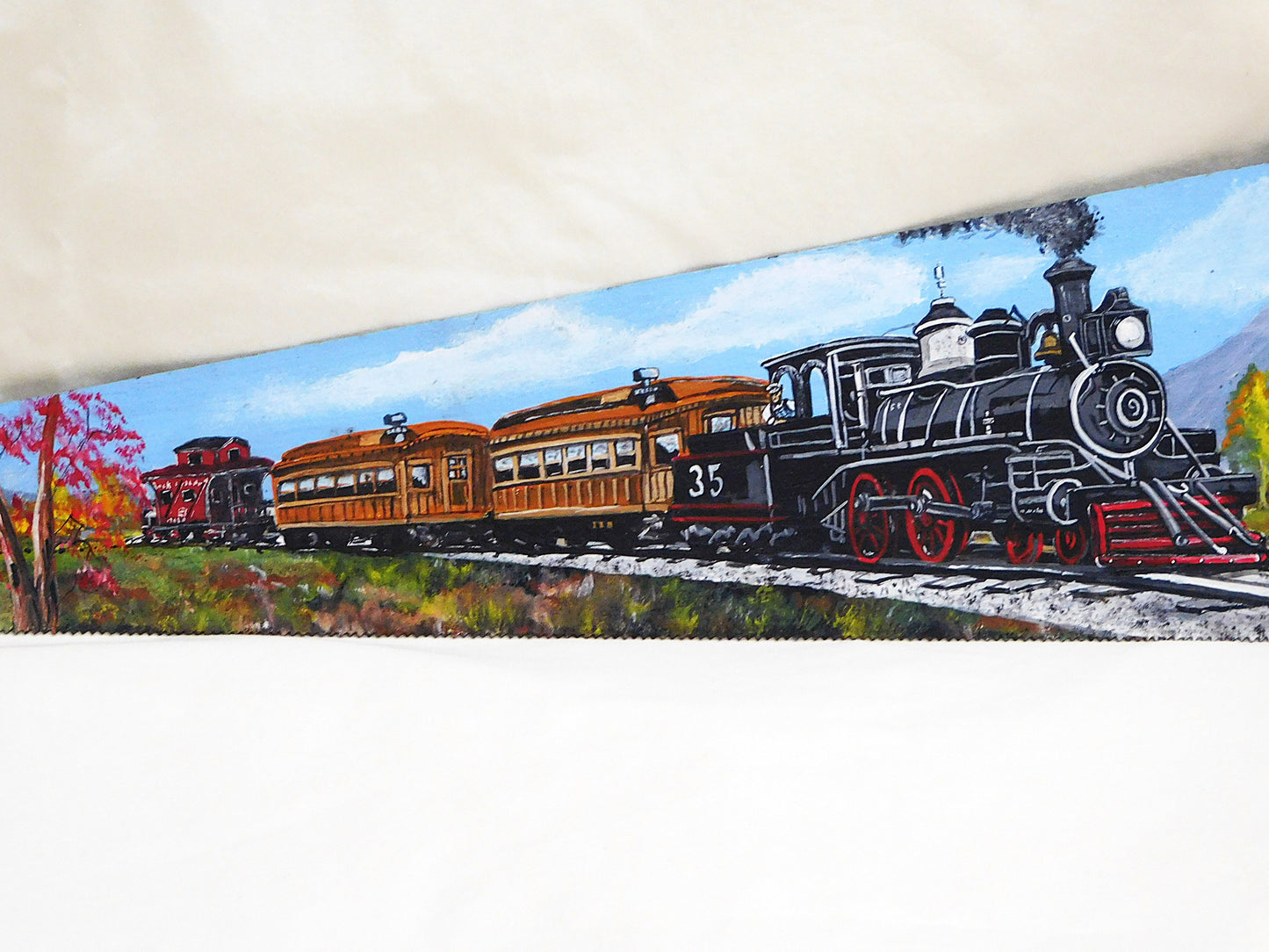 STK 10405 Vintage Hand-Painted Train Scene on Hand Saw