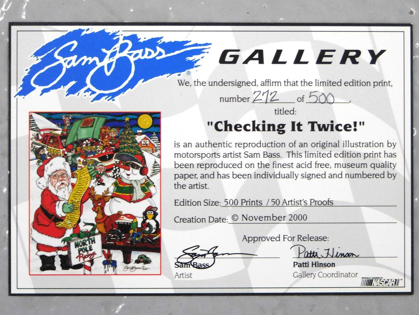 STK 10496 2000 "Checking it Twice" Sam Bass Holiday Autographed Limited Edition Print