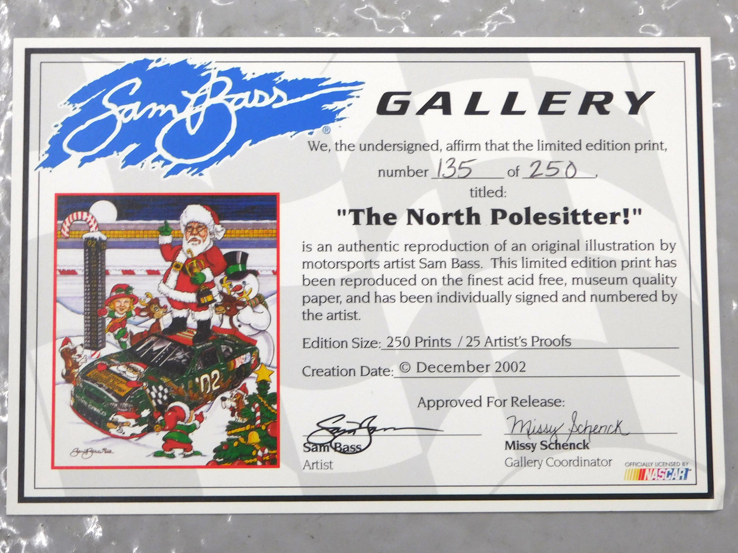 STK 10497 2002 "The North Polesitter" Sam Bass Holiday Autographed Limited Edition Print