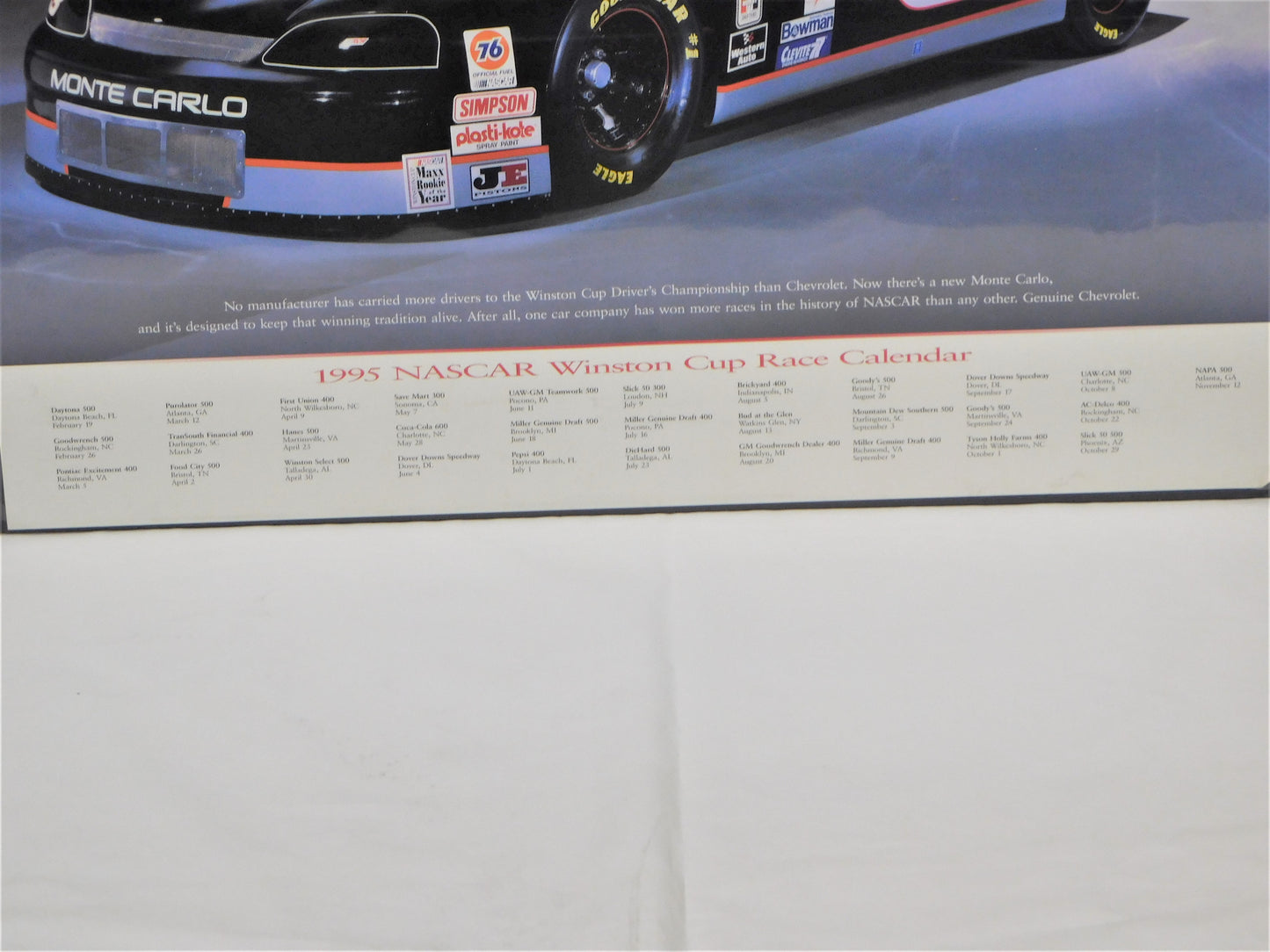 1995 NASCAR Race Calendar Featuring the #3 Car